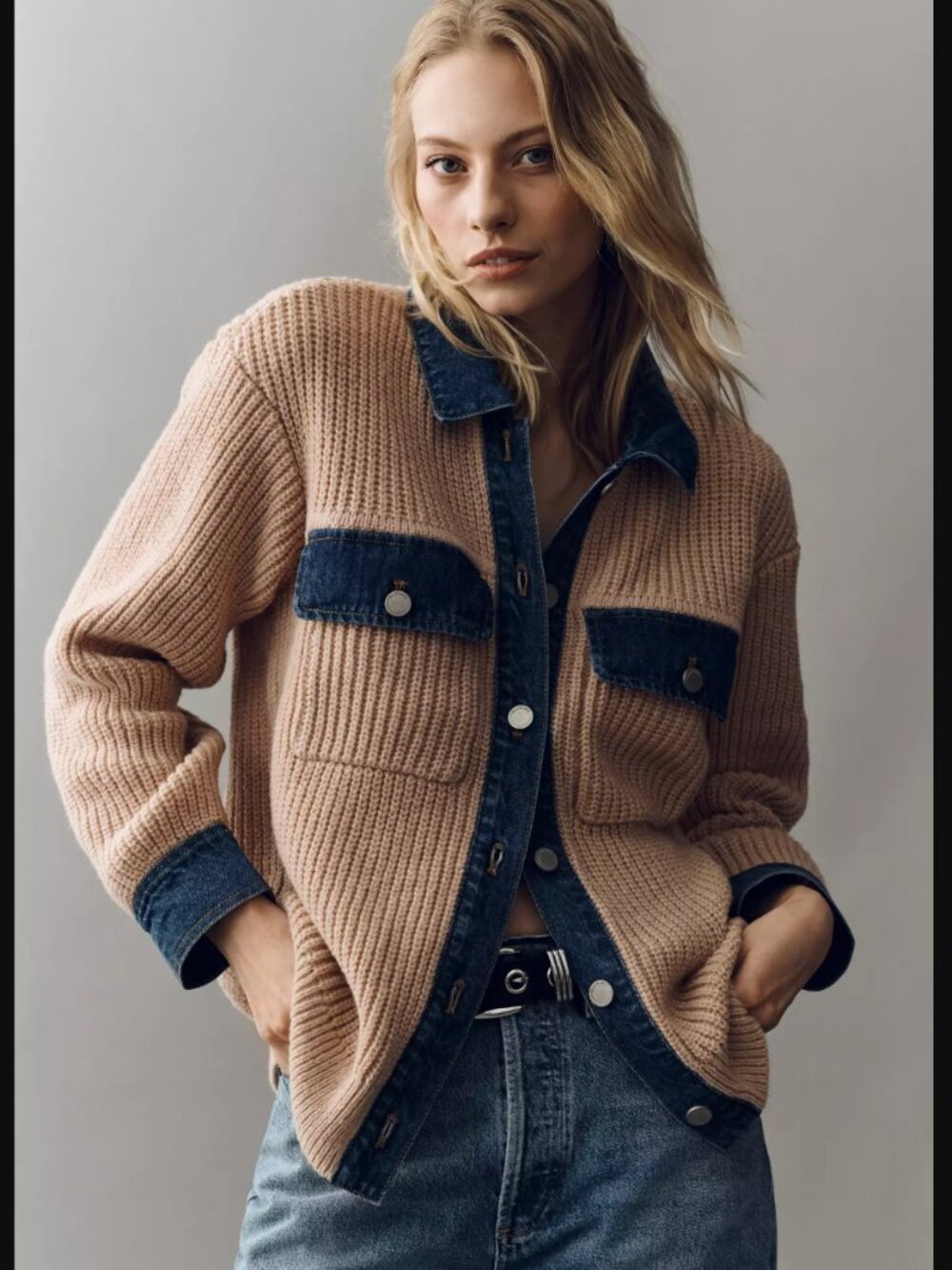 blanknyc playing the field denim knit jacket